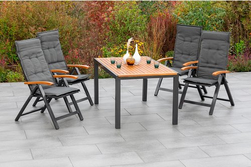 MERXX Gartenmöbelset »Tilos«, 4 Sitzplätze, Aluminium/Akazienholz, inkl. Auflagen - grau