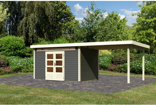 KARIBU Gartenhaus »Kandern«, Holz, BxHxT: 655 x 222 x 244 cm (Außenmaße inkl. Dachüberstand) - grau