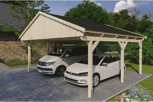 SKANHOLZ Carport »Fichtelberg«, BxT: 618 x 566 cm, Firsthöhe: 362 cm, unbehandelt - beige