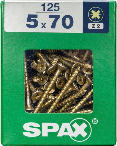 SPAX Universalschraube, PZ2, Stahl, 125 Stück, 5 x 70 mm - goldfarben