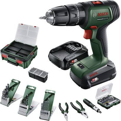 BOSCH HOME & GARDEN Akku-Bohrschrauber »UniversalImpact«, 18V, inkl. 1,5Ah Akku, Ladegerät und 46-tlg. Zubehör-Set - gru...