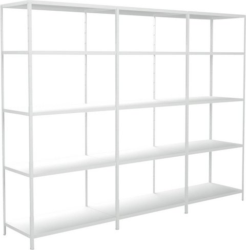 SCHULTE REGALWELT Grundregal mit 2 Anbauregalen, Metall, Weiß, 15 Fachböden - weiss