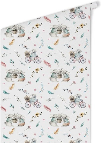 K&L Wall Art Vliestapete »Kinder Vliestapete«, Baby Hasen Frühling, mehrfarbig, matt - bunt