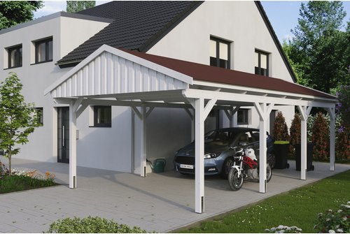 SKANHOLZ Carport »Fichtelberg«, BxT: 423 x 808 cm, Firsthöhe: 326 cm, lasiert - weiss