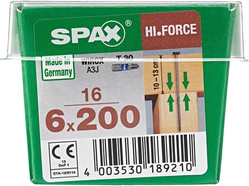 SPAX Holzbauschraube, 6 mm, Stahl, 16 Stk., HI.FORCE 6x200 M - silberfarben