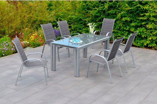 MERXX Gartenmöbelset »Amalfi«, 7-tlg., stapelbar/verlängerbar, Aluminium/Textil - grau