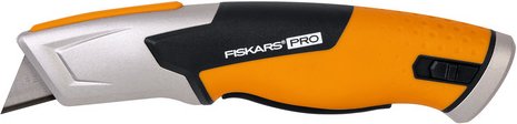 FISKARS Cuttermesser, 17,5 cm, mit einziehbarer Klinge - schwarz | orange