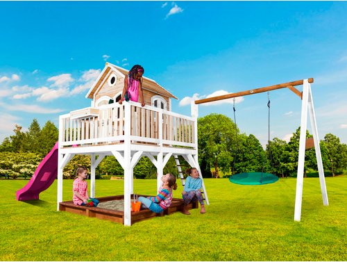 AXI Kinderspielhaus »Liam«, BxHxT: 613 x 291 x 277 cm, Holz, braun/weiß/lila