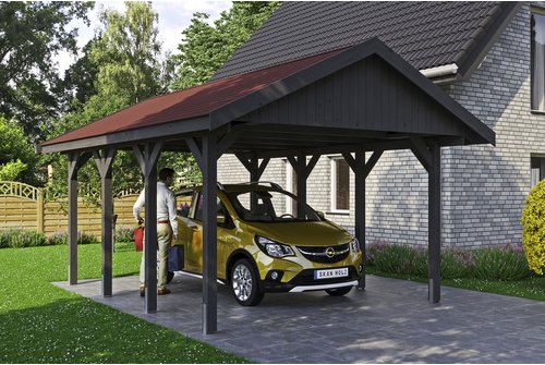 SKANHOLZ Carport »Wallgau«, BxT: 430 x 600 cm, Firsthöhe: 326 cm, lasiert - grau