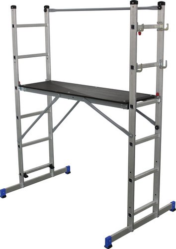 Gerüstleiter mit Plattform, 3-in-1, klappbar, Tragfähigkeit 150 kg, Aluminium - grau