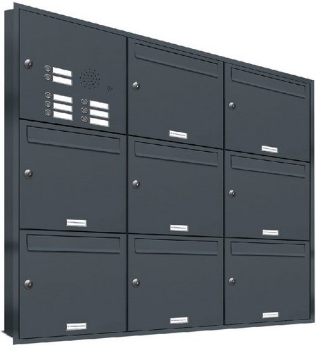 AL BRIEFKASTENSYSTEME Briefkasten, Parteien: 8, Unterputzmontage, BxHxT: 153,318 x 106,6 x 11,6 cm - grau