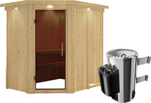 KARIBU Sauna »Wenden«, inkl. 3.6 kW Saunaofen mit integrierter Steuerung, für 3 Personen - beige