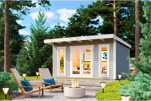 LASITA MAJA Blockbohlenhaus »Sicily«, BxHxT: 430 x 228 x 440 cm (Außenmaß inkl. Dachüberstand), grau