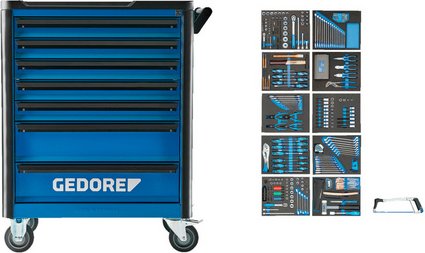 GEDORE Werkzeugwagen, workster highline mit 308-teilig Werkzeugsortiment - blau | schwarz