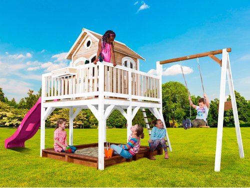 AXI Kinderspielhaus »Liam«, BxHxT: 541 x 291 x 277 cm, Holz, braun/weiß/lila