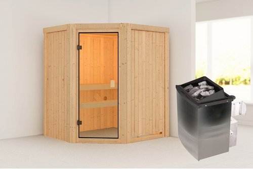 KARIBU Sauna »Käsma«, BxTxH: 170 x 151 x 198 cm, 9 kW Ofen, für 4 Personen - braun