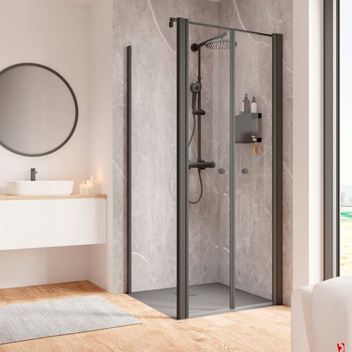 SCHULTE Eckeinstieg »Garant 2.0«, BxHxT: 80 x 200 x 80 cm, Türart: Pendeltür - schwarz