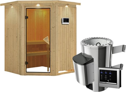 KARIBU Sauna »Wolmar«, inkl. 3.6 kW Saunaofen mit externer Steuerung, für 3 Personen - beige