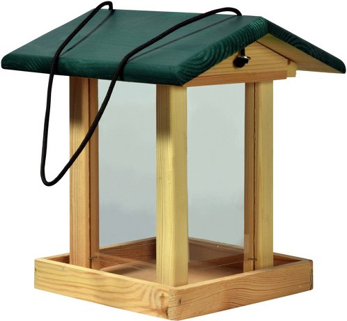 DOBAR Vogelfutterhaus, für Vögel, Kiefernholz/Kunststoff, natur/grün - braun