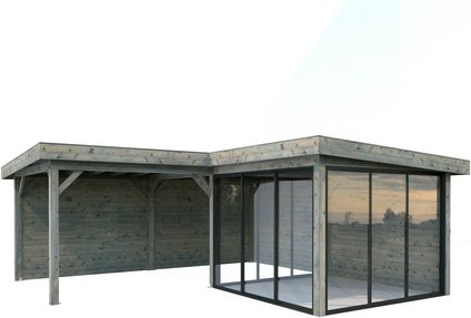 PALMAKO Pavillon »Lenna«, Aufstellmaße BxTxH: 628 x 628 x 245 cm, tauchgrundiert, Holz - grau