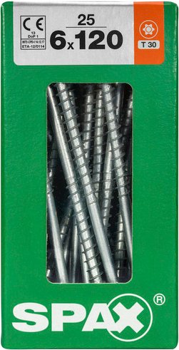 Thumbnail - SPAX Universalschraube, 6 mm, Stahl, 25 Stk., TRX 6x120 L - silberfarben