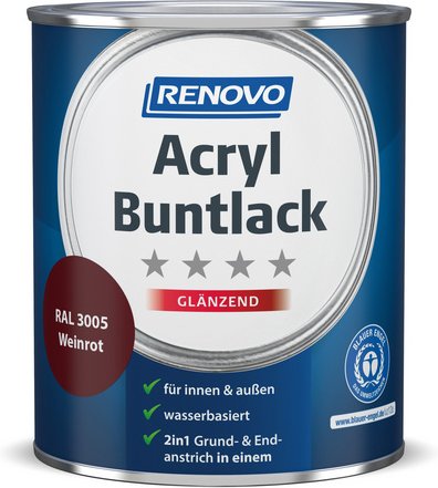 RENOVO Acryl-Buntlack, weinrot RAL 3005, glänzend, 0,75l