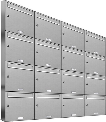 AL BRIEFKASTENSYSTEME Briefkasten, Parteien: 16, Aufputzmontage, BxHxT: 153,591 x 136,8 x 11,6 cm - silberfarben