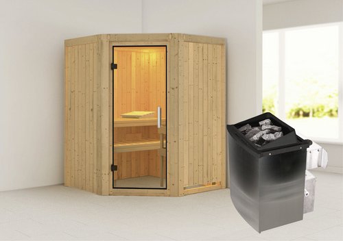 KARIBU Sauna »Tartu«, inkl. 9 kW Saunaofen mit integrierter Steuerung, für 3 Personen - beige