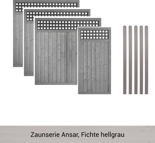 Mr. GARDENER Zaunset »Ansar«, 9er Set: 4 Grundelemente, 5 Pfosten, Fichte, lasiert - grau