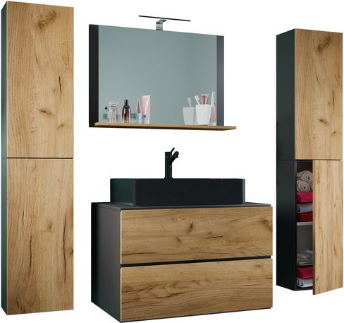 Thumbnail - VCM Waschplatz-Set »Lendas«, 5-tlg., 80 cm, anthrazit - grau