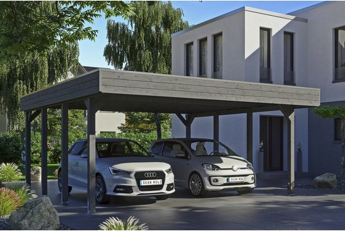 SKANHOLZ Carport »Friesland«, BxT: 557 x 555 cm, Firsthöhe: 254 cm, lasiert - grau