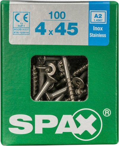 SPAX Edelstahlschraube, T-STAR plus, 100 Stk., 4 x 45 mm - silberfarben