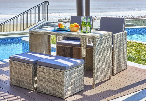Möbilia Sitzgruppe, polyrattan|rattan, natur|grau - beige