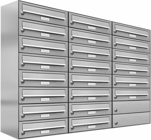 AL BRIEFKASTENSYSTEME Briefkasten, Parteien: 22, Aufputzmontage, BxHxT: 115,9 x 92 x 27,5 cm - silberfarben