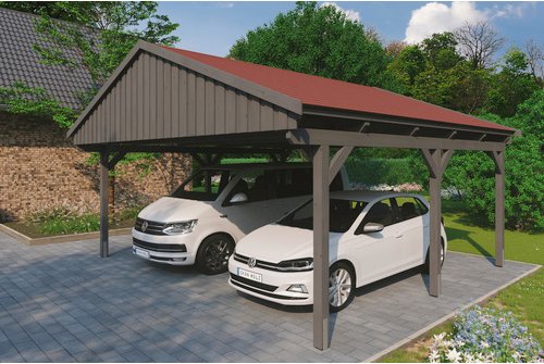 SKANHOLZ Carport »Fichtelberg«, BxT: 618 x 566 cm, Firsthöhe: 362 cm, lasiert - grau