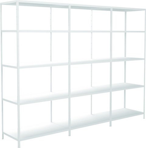 SCHULTE REGALWELT Grundregal mit 2 Anbauregalen, Metall, Weiß, 15 Fachböden - weiss
