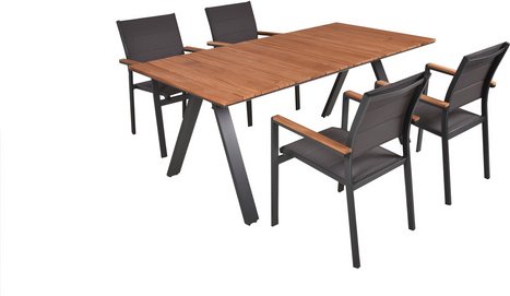 GARDEN PLEASURE Tischgruppe »DAVINA«, 5-tlg., Braun, Holz, Aluminium, Kunststoff