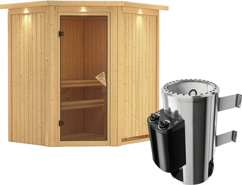 KARIBU Sauna »Tuckum«, inkl. 3.6 kW Saunaofen mit integrierter Steuerung, für 3 Personen - beige