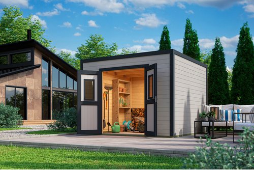 LASITA MAJA Blockbohlenhaus »Felix«, BxHxT: 300 x 222,3 x 300 cm (Außenmaß inkl. Dachüberstand), grau