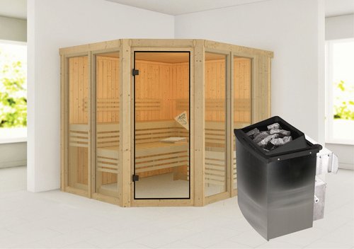 KARIBU Sauna »Aamse 3«, BxHxT:231 x 198 x 196 cm, ohne Dachkranz - beige