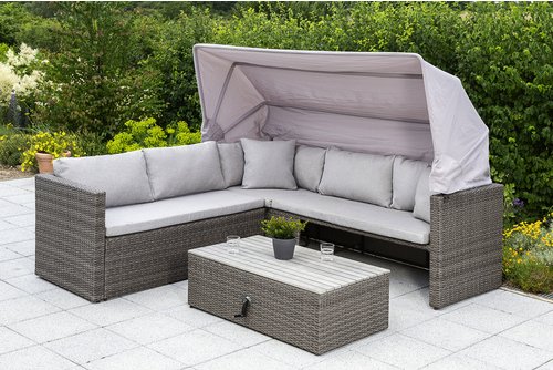 Thumbnail - MERXX Gartenmöbel-Eckset »San Marco«, 4 Sitzplätze, Kunststoff, inkl. Auflagen - grau