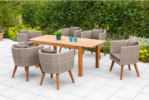 MERXX Gartenmöbelset »Imperia«, 6 Sitzplätze, Aluminium/Kunststoff/Akazienholz, inkl. Auflagen - beige