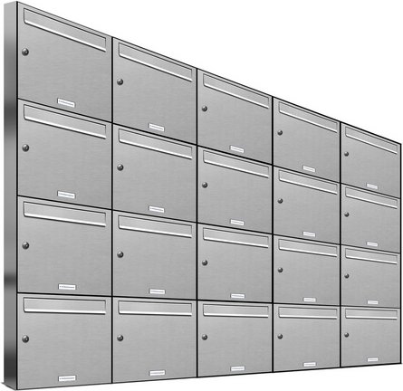 AL BRIEFKASTENSYSTEME Briefkasten, Parteien: 20, Aufputzmontage, BxHxT: 191,5 x 136,8 x 11,6 cm - silberfarben