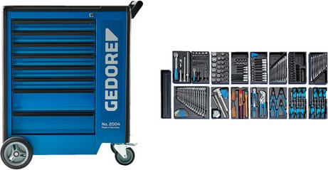 GEDORE Werkzeugwagen, mit 207-teilig Werkzeugsortiment - blau | schwarz
