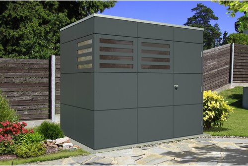 SKANHOLZ Gartenhaus »Brisbane 2«, Holz, BxHxT: 253 x 223 x 169 cm (Außenmaße inkl. Dachüberstand) - grau