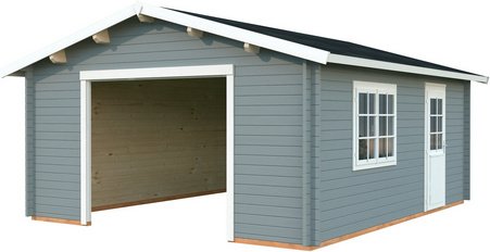 Thumbnail - PALMAKO Garage »Roger«, Aufstellmaße BxTxH: 514 x 598 x 287 cm, Blockbohlensystem, Holz - grau