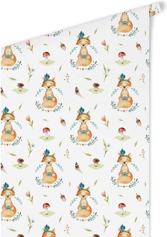 Thumbnail - K&L Wall Art Vliestapete »Kinder Vliestapete«, Indianer Fuchs Waldtiere, mehrfarbig, matt - bunt