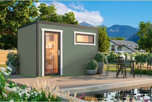 LASITA MAJA Gartenhaus »Sardinia«, BxHxT: 350 x 239,4 x 250 cm (Außenmaß inkl. Dachüberstand), grüngrau - gruen