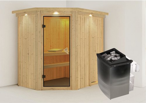 KARIBU Sauna »Vijandi«, inkl. 9 kW Saunaofen mit integrierter Steuerung, für 3 Personen - beige