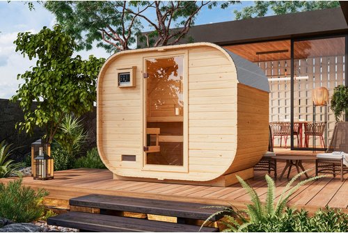 KARIBU Fasssauna »Loksa«, BxTxH: 225 x 175 x 229 cm, ohne Ofen, für 3 Personen - braun